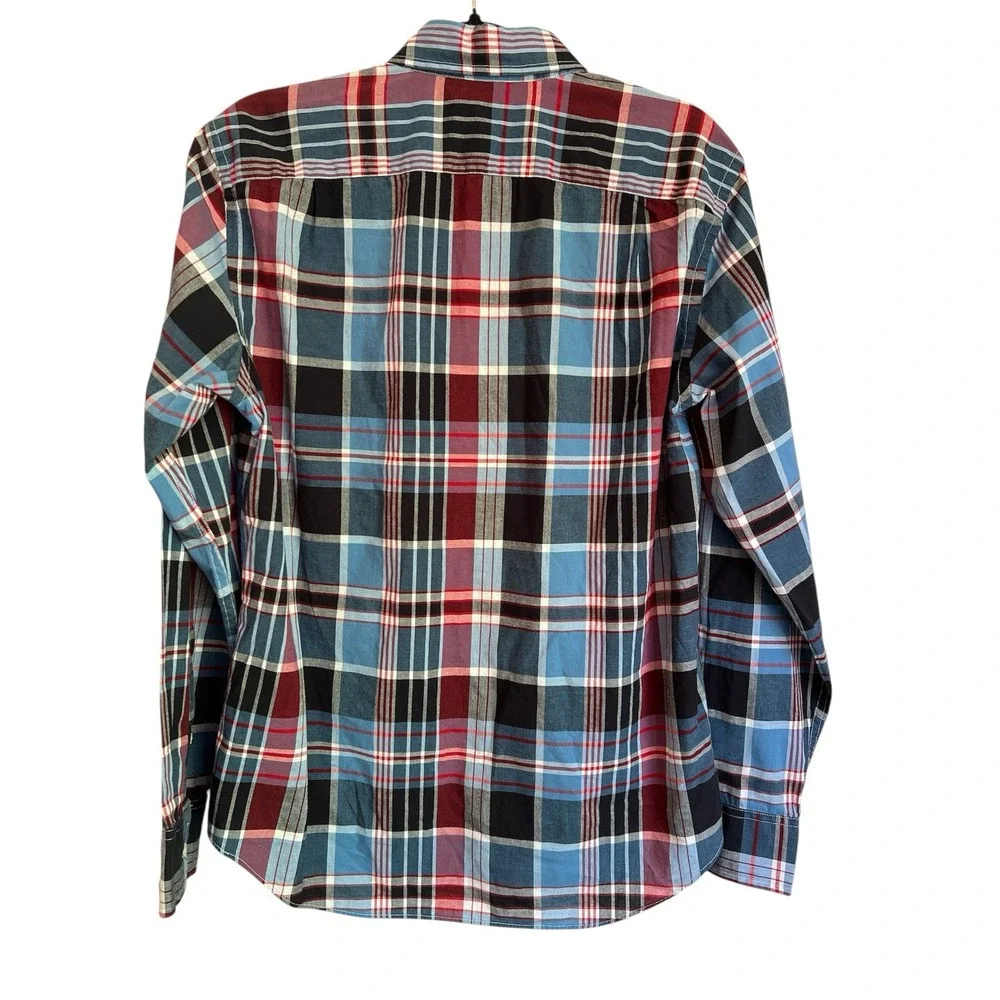 J.Crew Mens Summer Plaid Shirt Tailored Fit Blue Red Cotton Button Down 40732 M
